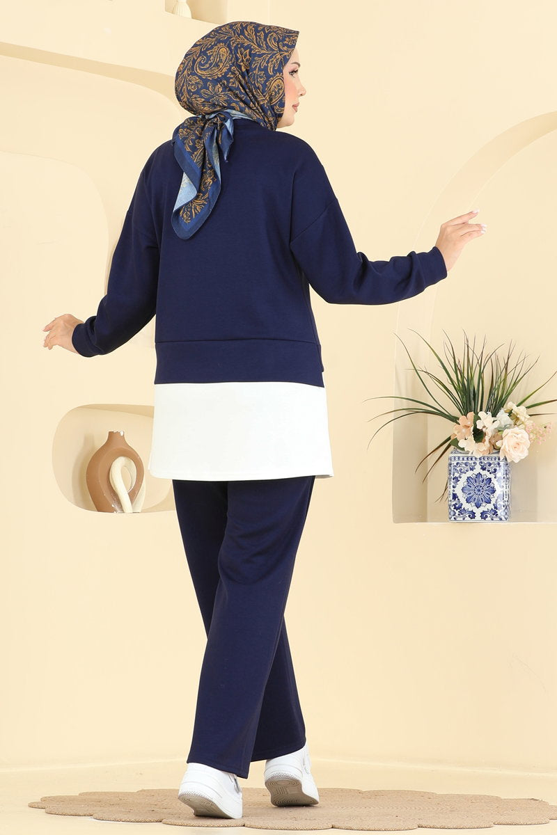 Zip-Front Modal Two-Piece Set - Navy