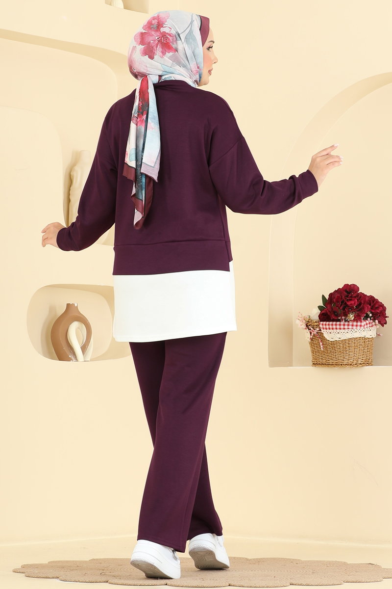 Zip-Front Modal Two-Piece Set - Plum
