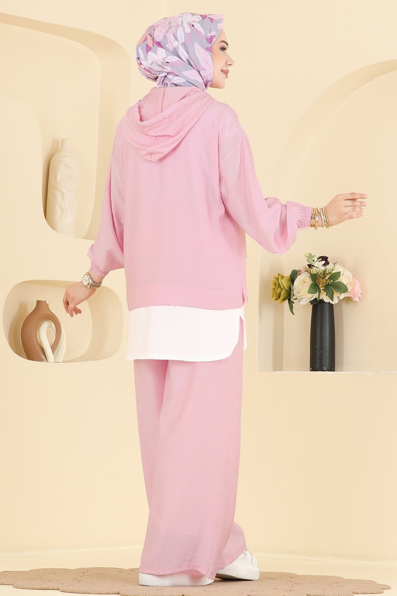 Woven Two-Piece Set with Zip Detail - Pink
