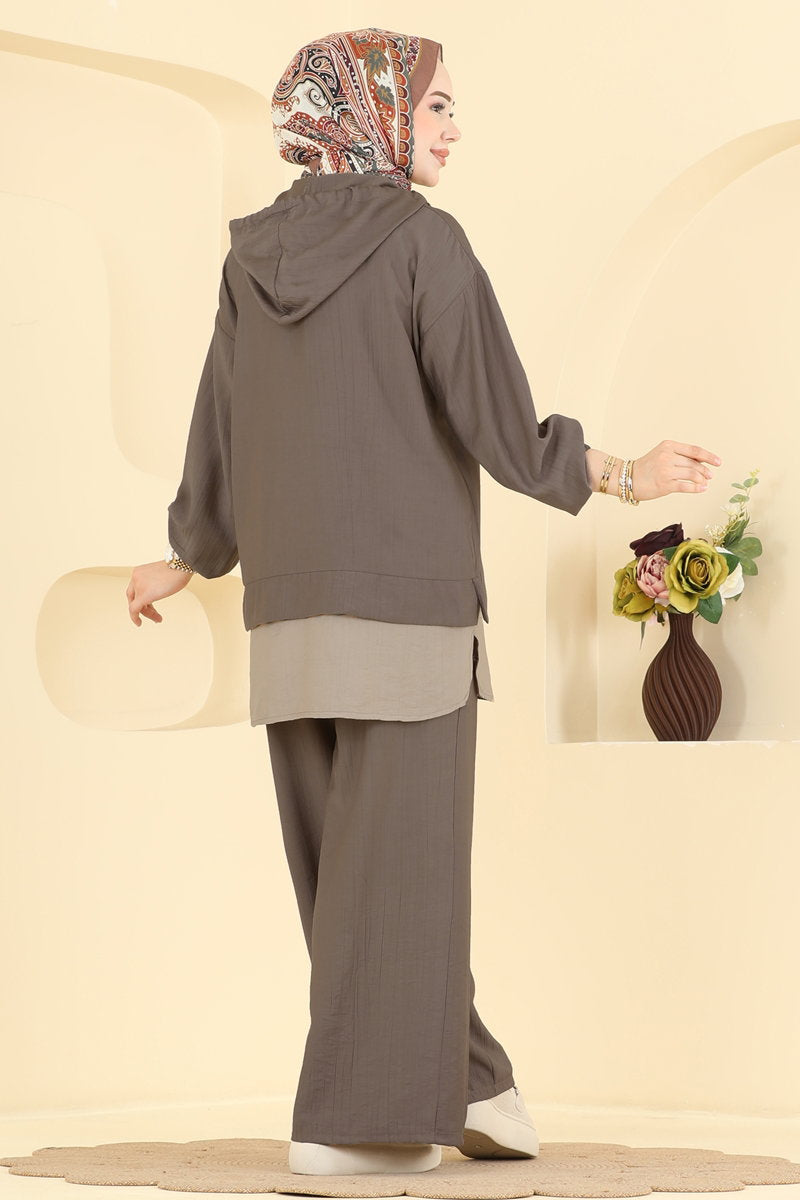 Woven Two-Piece Set with Zip Detail - Mink