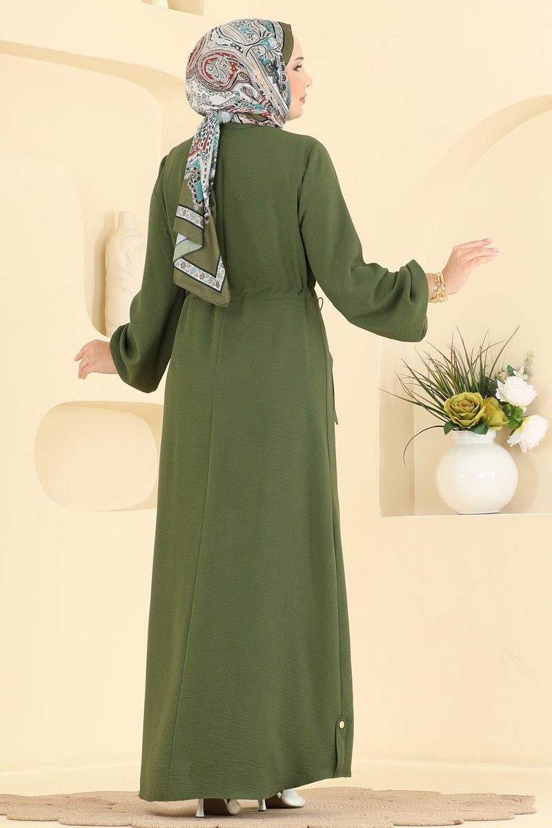 Gathered Abaya Coat with Zip Detail - Khaki