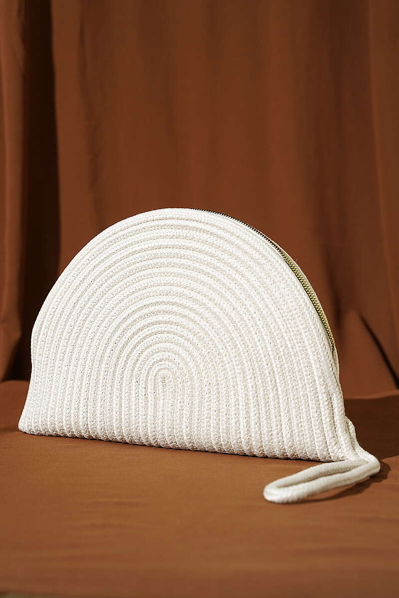 Zip-Detail Straw Bag - Ecru