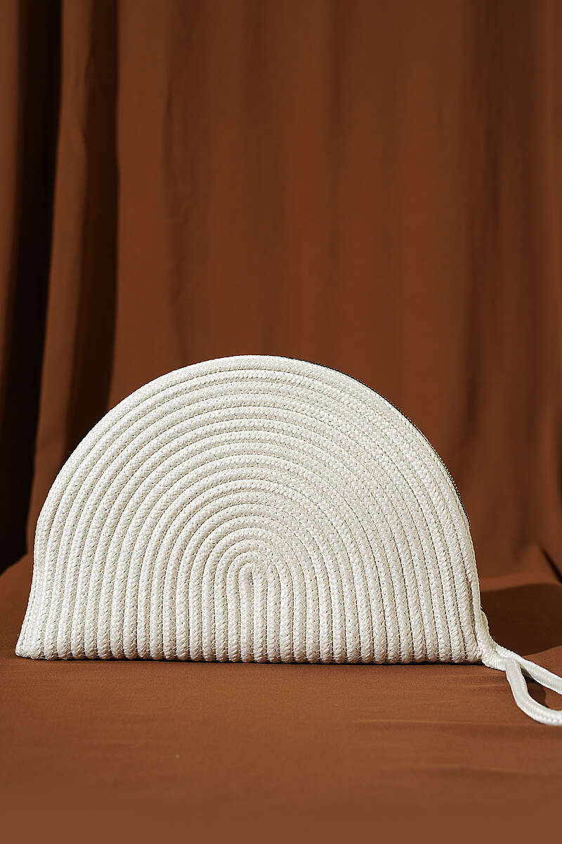 Zip-Detail Straw Bag - Ecru