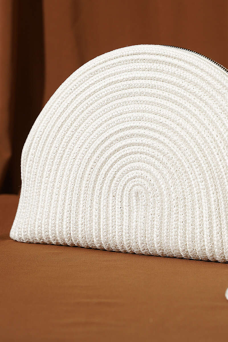 Zip-Detail Straw Bag - Ecru
