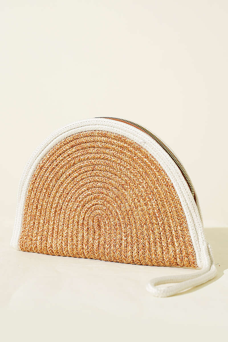 Zip-Detail Straw Bag - Latte-Ecru