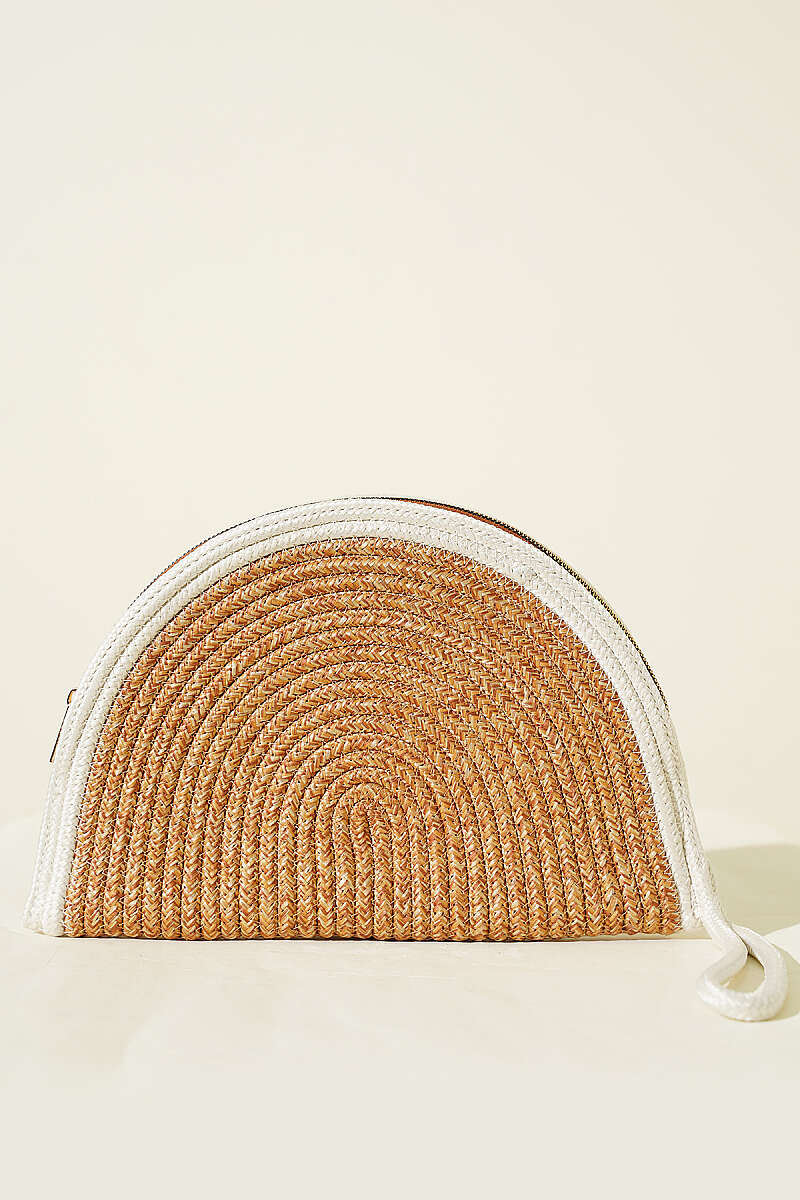 Zip-Detail Straw Bag - Latte-Ecru