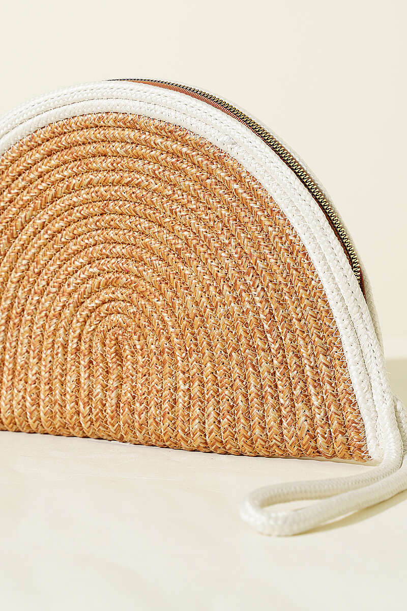 Zip-Detail Straw Bag - Latte-Ecru