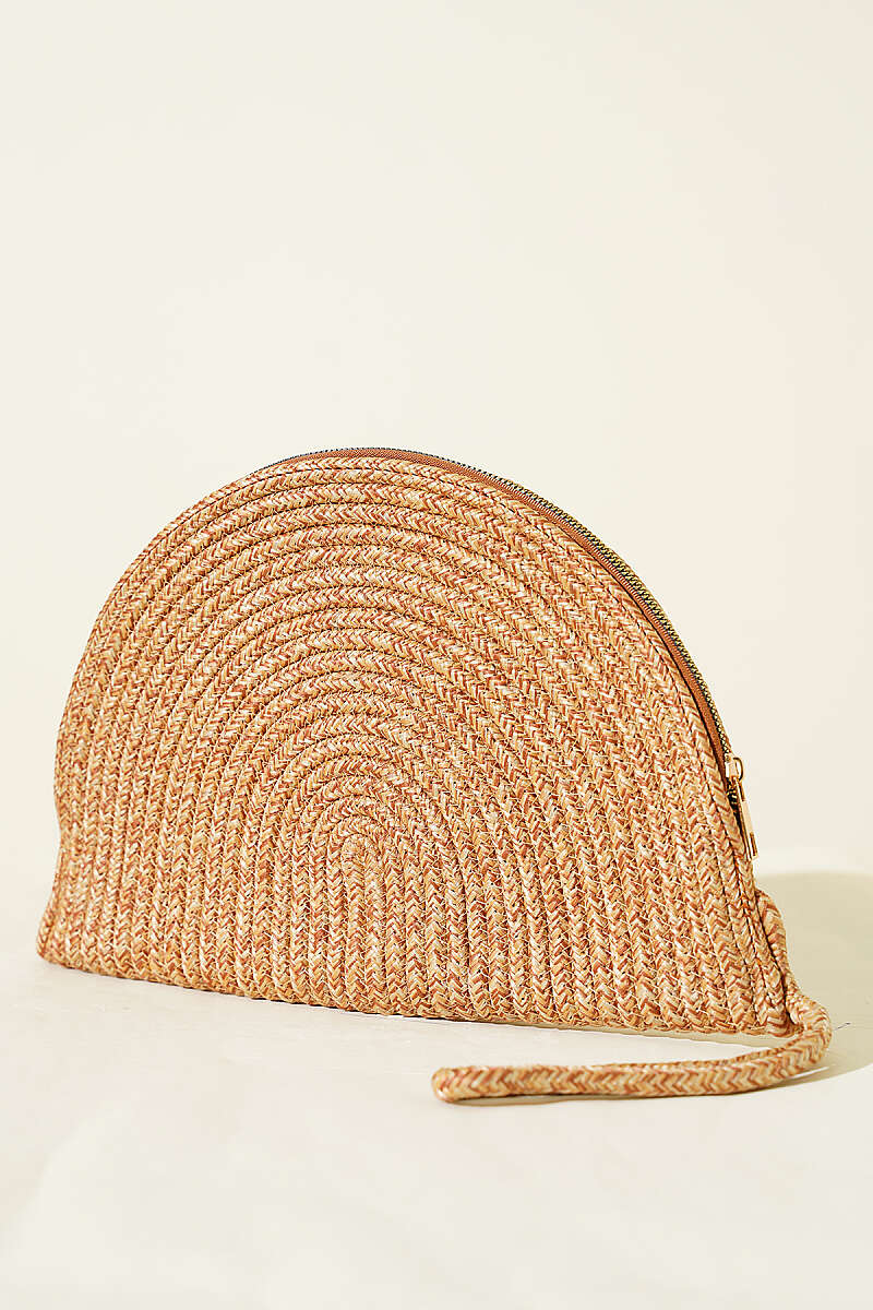 Zip-Detail Straw Bag - Latte