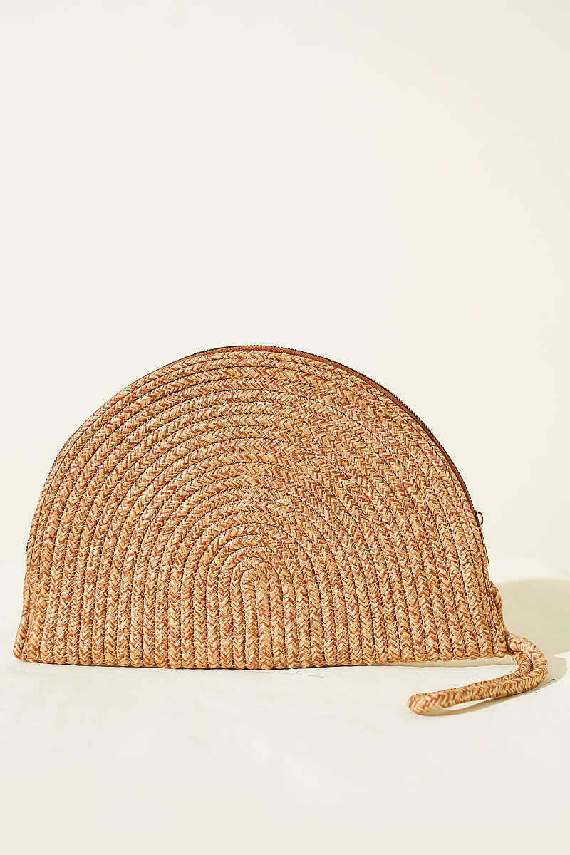 Zip-Detail Straw Bag - Latte