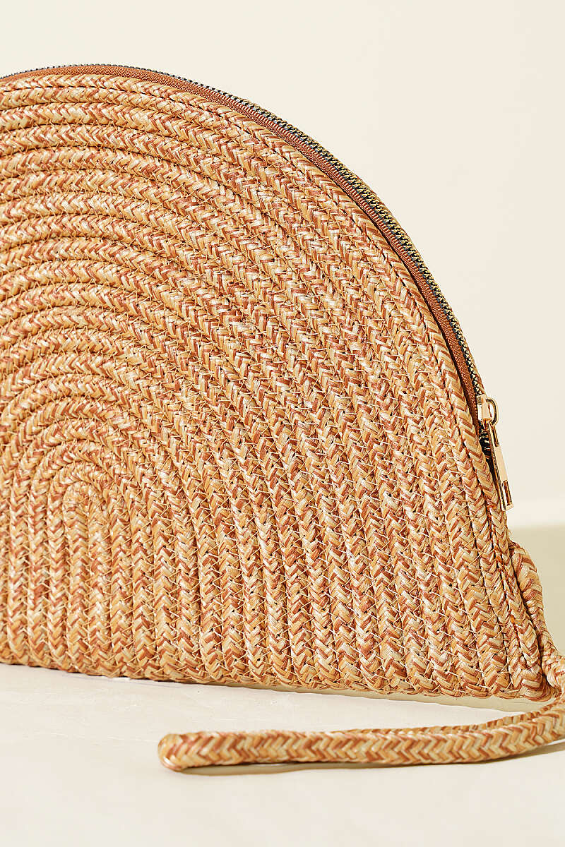 Zip-Detail Straw Bag - Latte