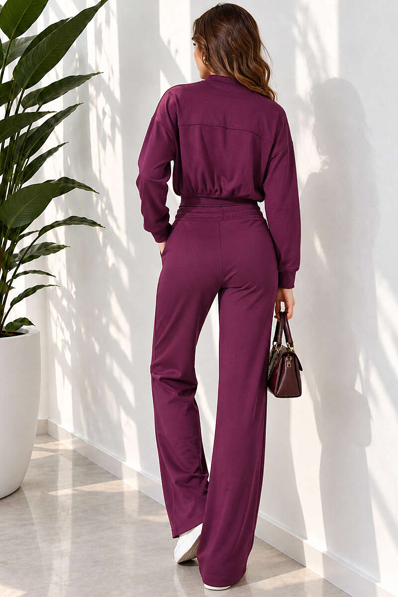 Zip-Detail Two-Piece Set - Plum