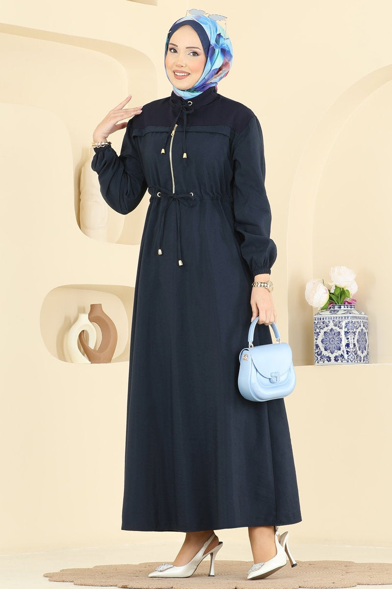 Modal Dress with Zip Detail - Navy