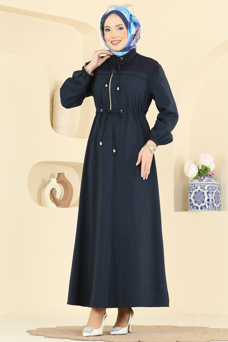 Modal Dress with Zip Detail - Navy