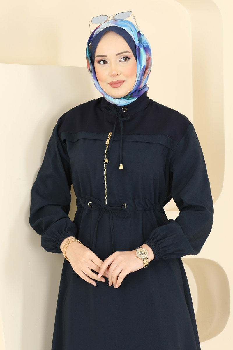 Modal Dress with Zip Detail - Navy
