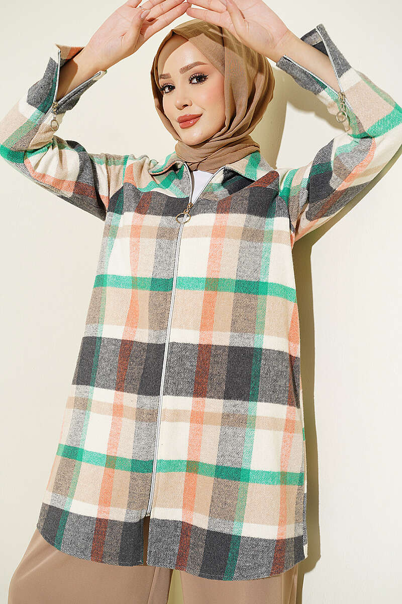 Lumberjack Check Cardigan with Zip - Green