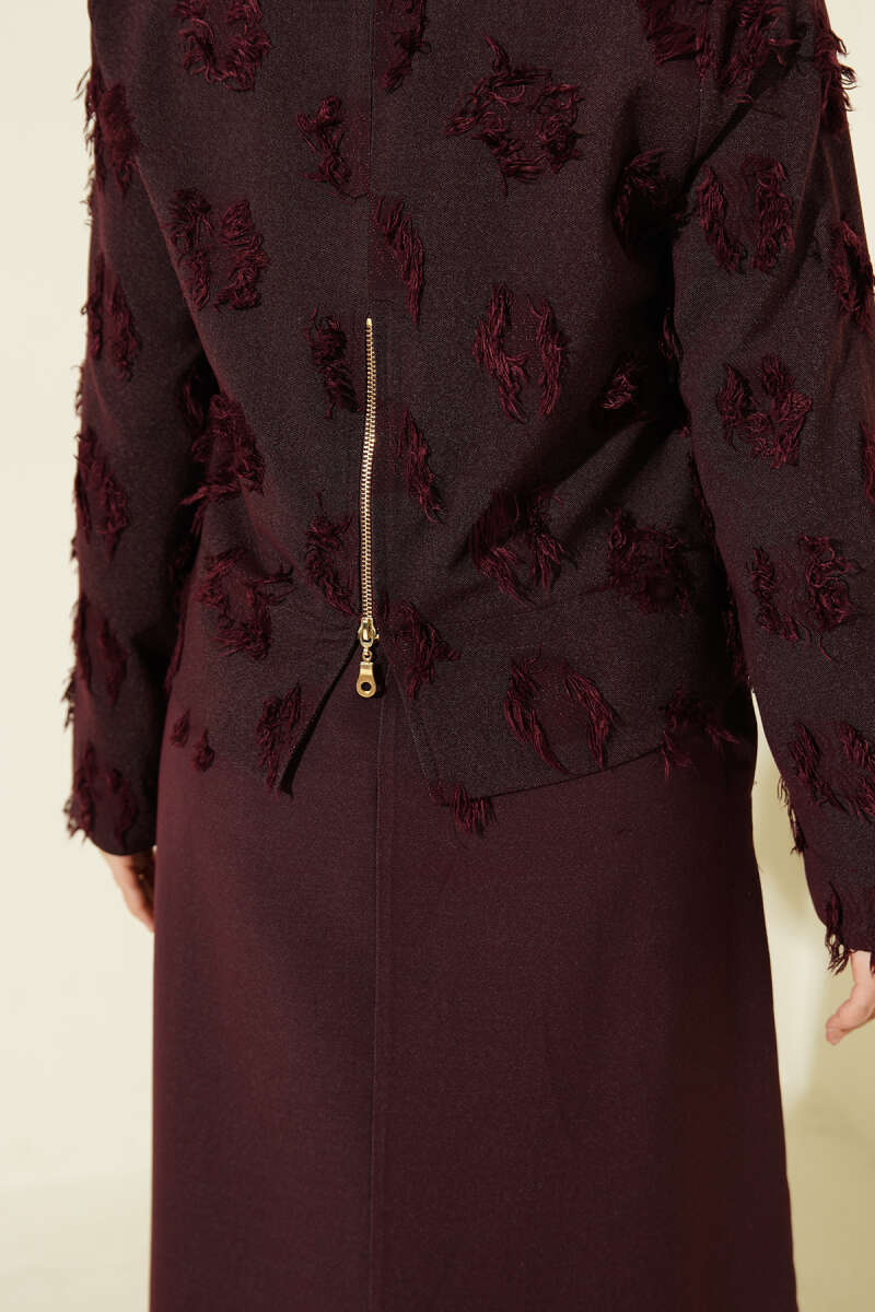 Tasselled Pinafore Set with Zip Detail - Burgundy