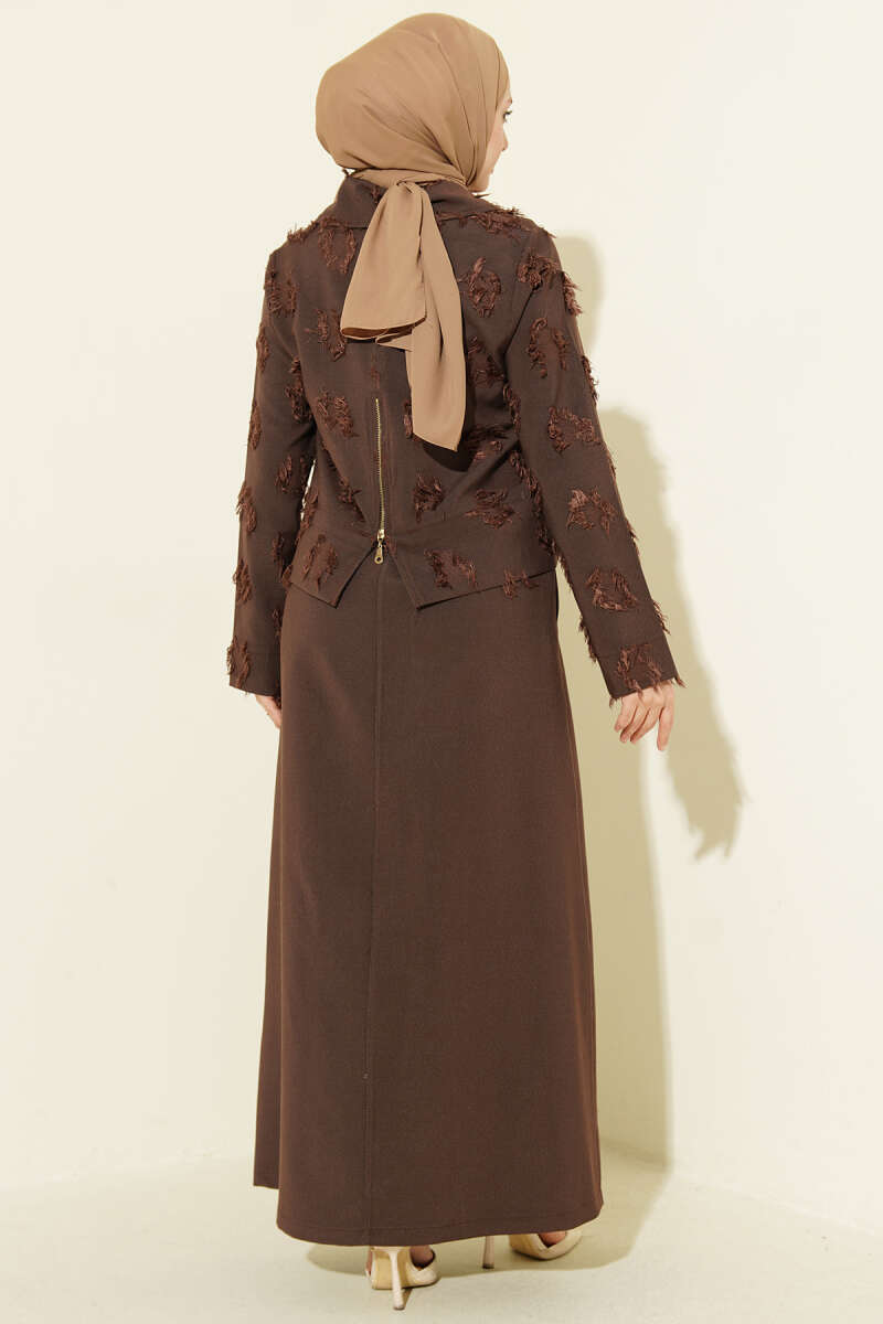 Tasselled Pinafore Set with Zip Detail - Brown