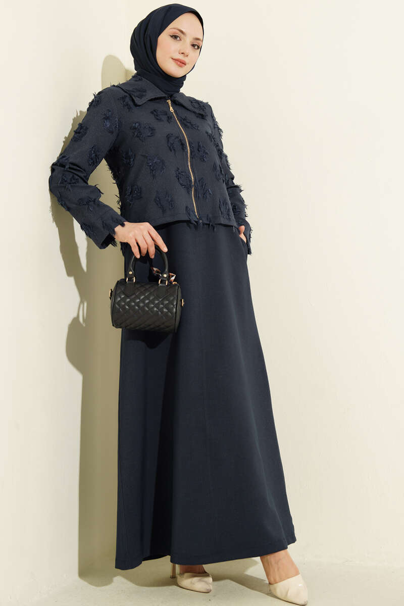 Tasselled Pinafore Set with Zip Detail - Navy