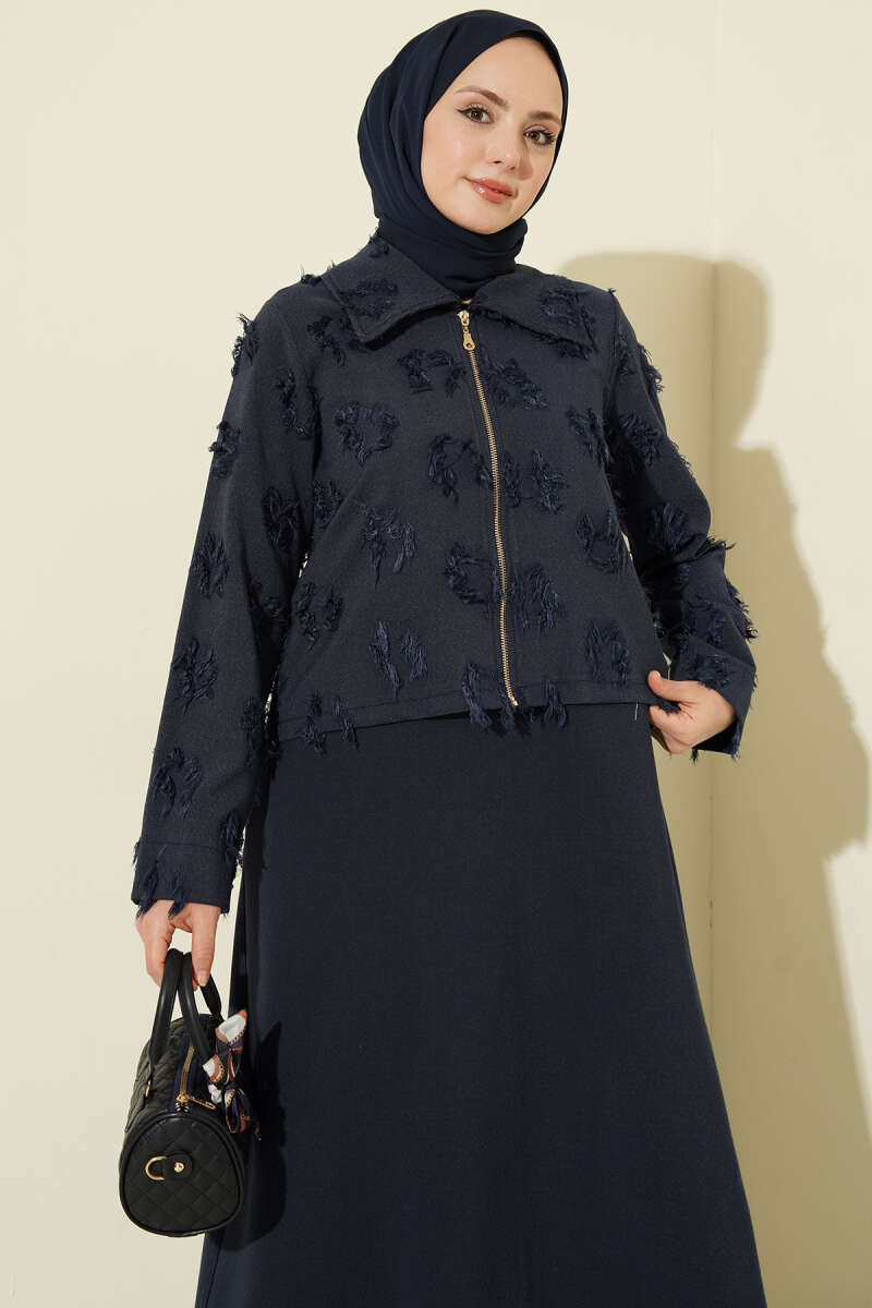 Tasselled Pinafore Set with Zip Detail - Navy