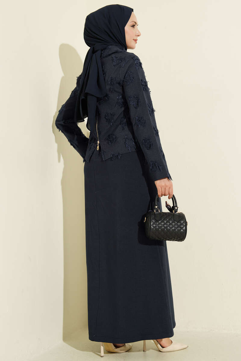 Tasselled Pinafore Set with Zip Detail - Navy