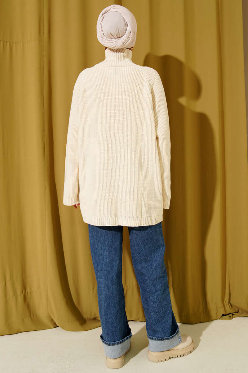 Knit Tunic with Zip Detail - Beige