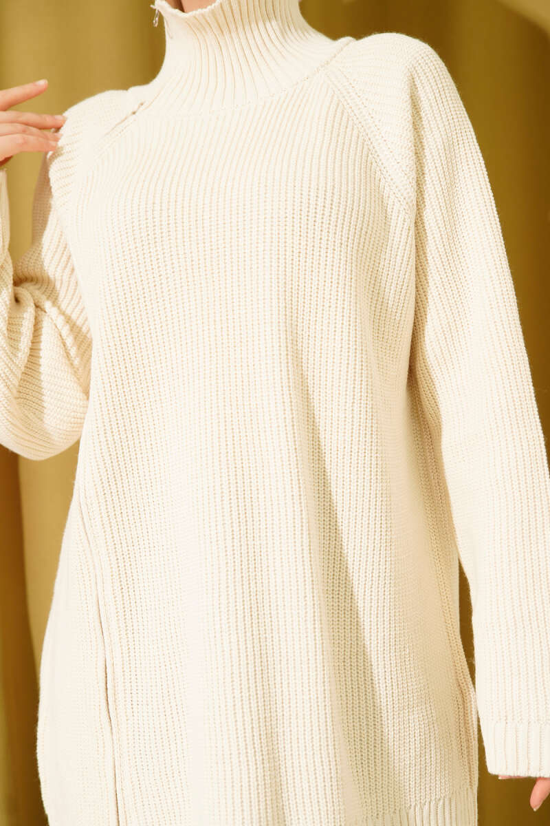 Knit Tunic with Zip Detail - Beige