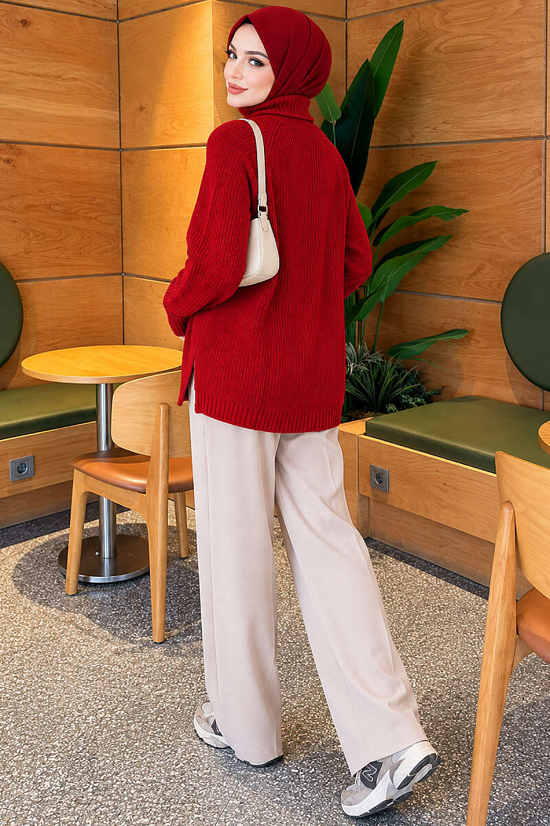 Knit Tunic with Zip Detail - Red