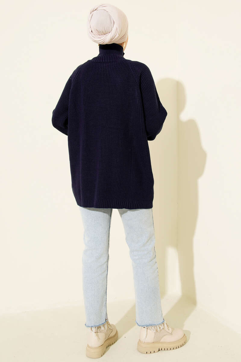 Knit Tunic with Zip Detail - Navy