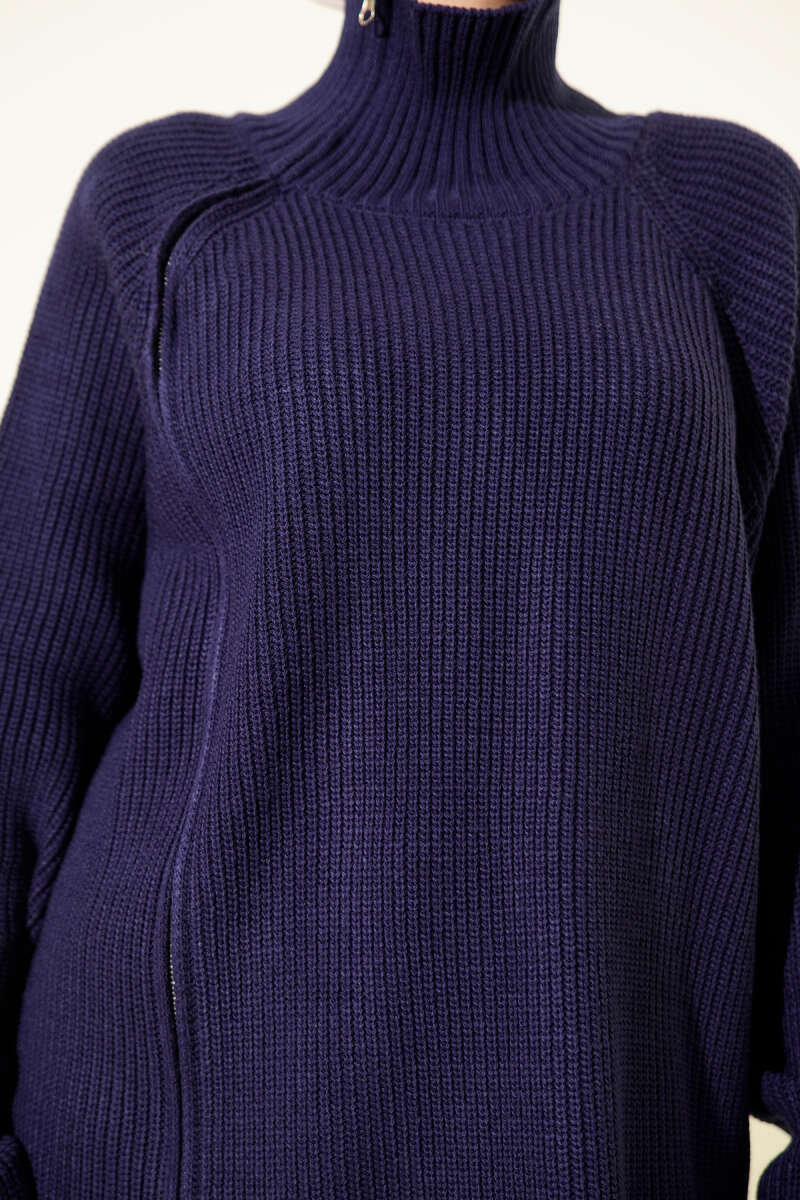 Knit Tunic with Zip Detail - Navy