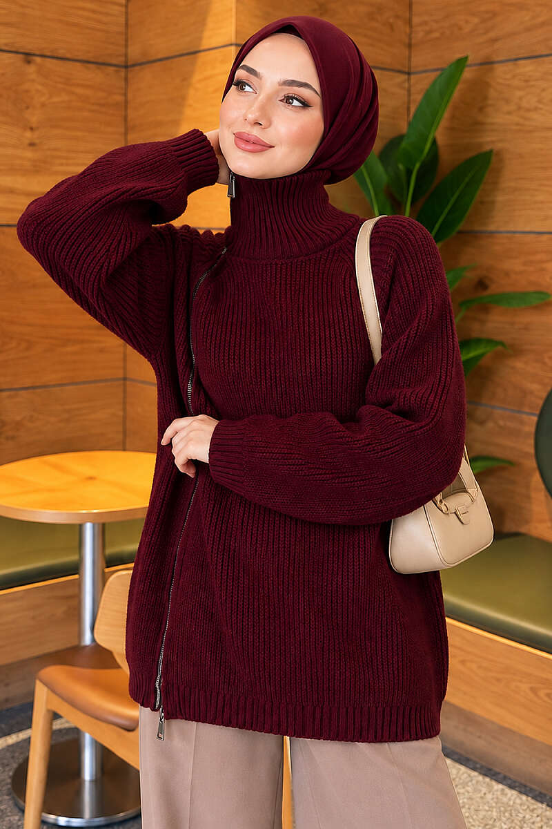 Knit Tunic with Zip Detail - Plum