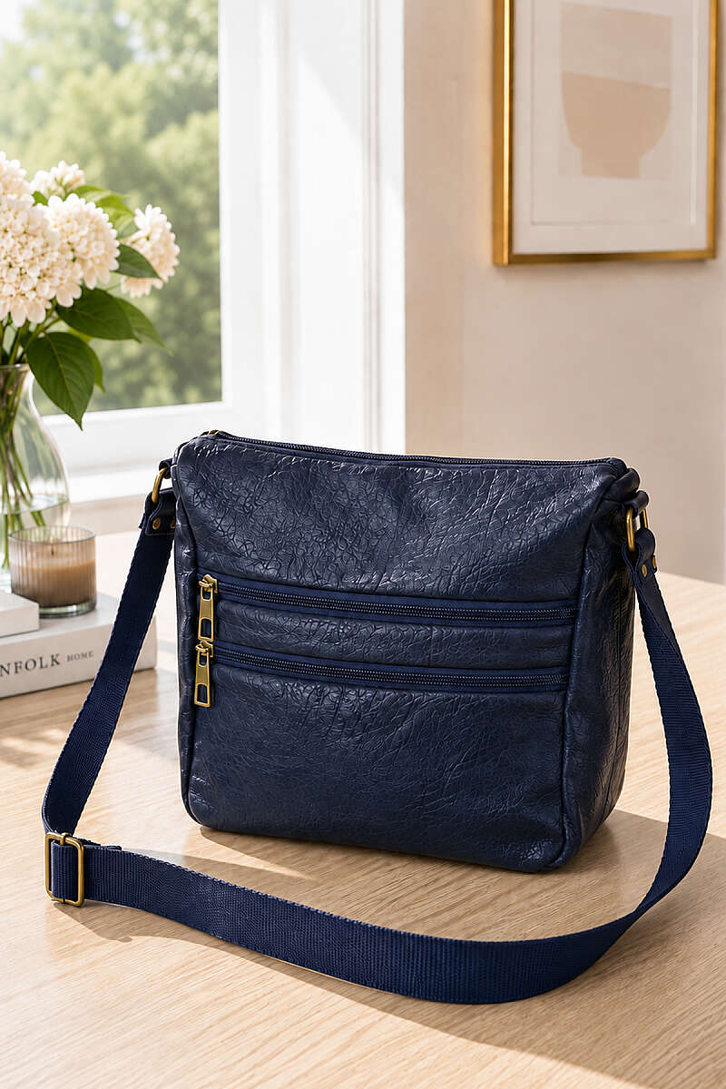 Five-Compartment Zip Crossbody Bag - Navy