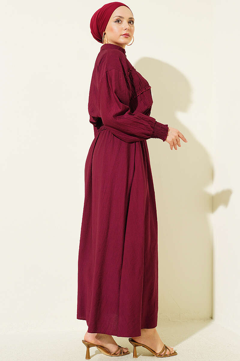 Zip-Up Two-Piece Skirt Set with Piped Waist - Burgundy