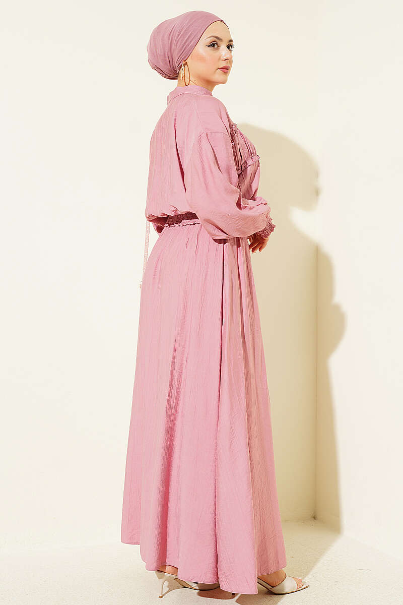 Zip-Up Two-Piece Skirt Set with Piped Waist - Dusty Rose