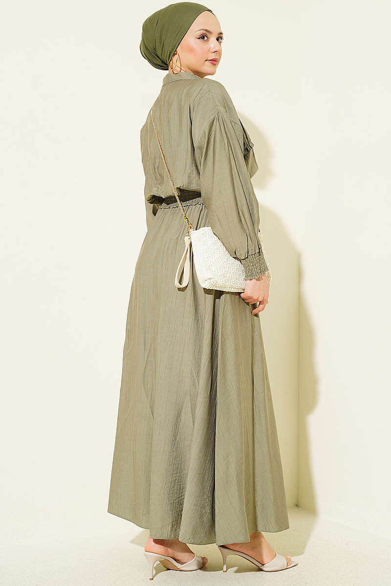 Zip-Up Two-Piece Skirt Set with Piped Waist - Khaki