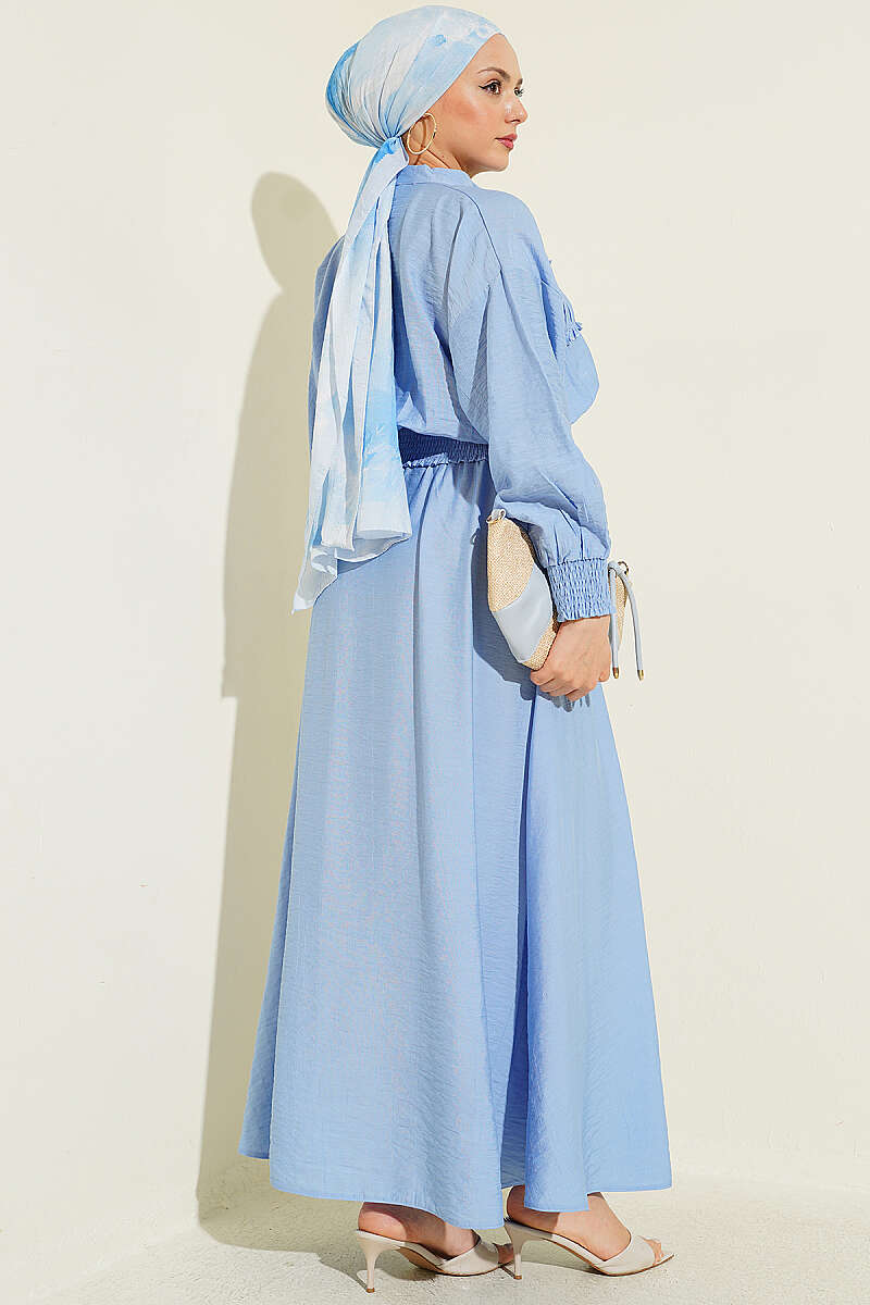 Zip-Up Two-Piece Skirt Set with Piped Waist - Blue