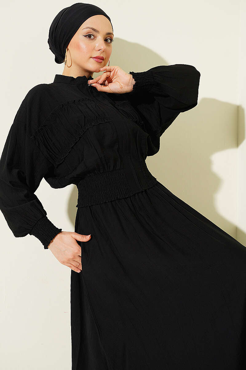 Zip-Up Two-Piece Skirt Set with Piped Waist - Black