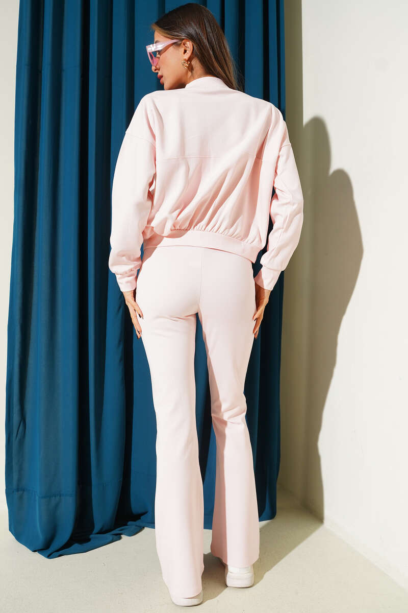 Zip Two-Piece Set with Elastic Waist - Pink