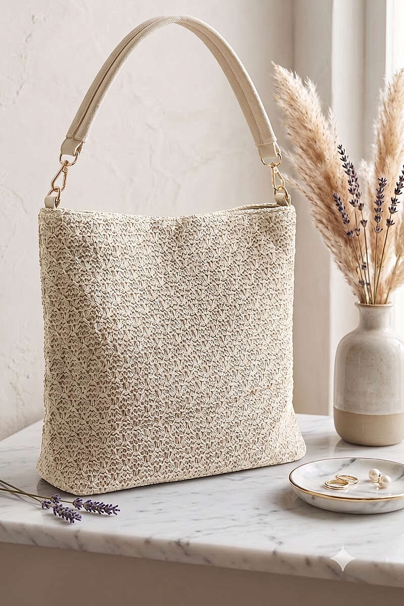 Large Zip Knit Bag - Ecru