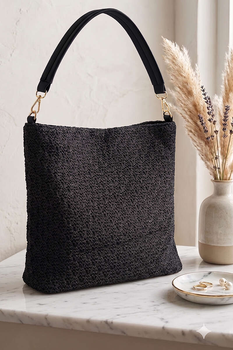 Large Zip Knit Bag - Black