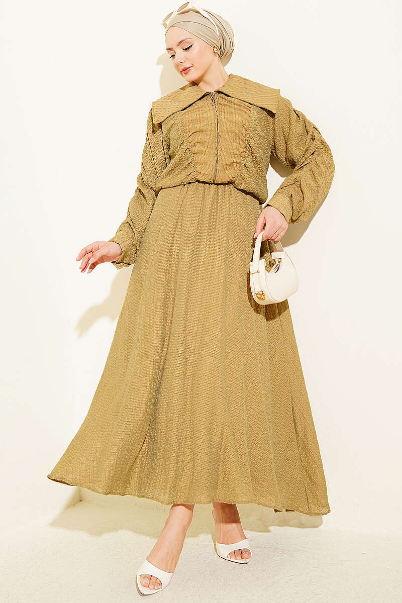 Zip Skirt Set with Ruched Detail - Olive