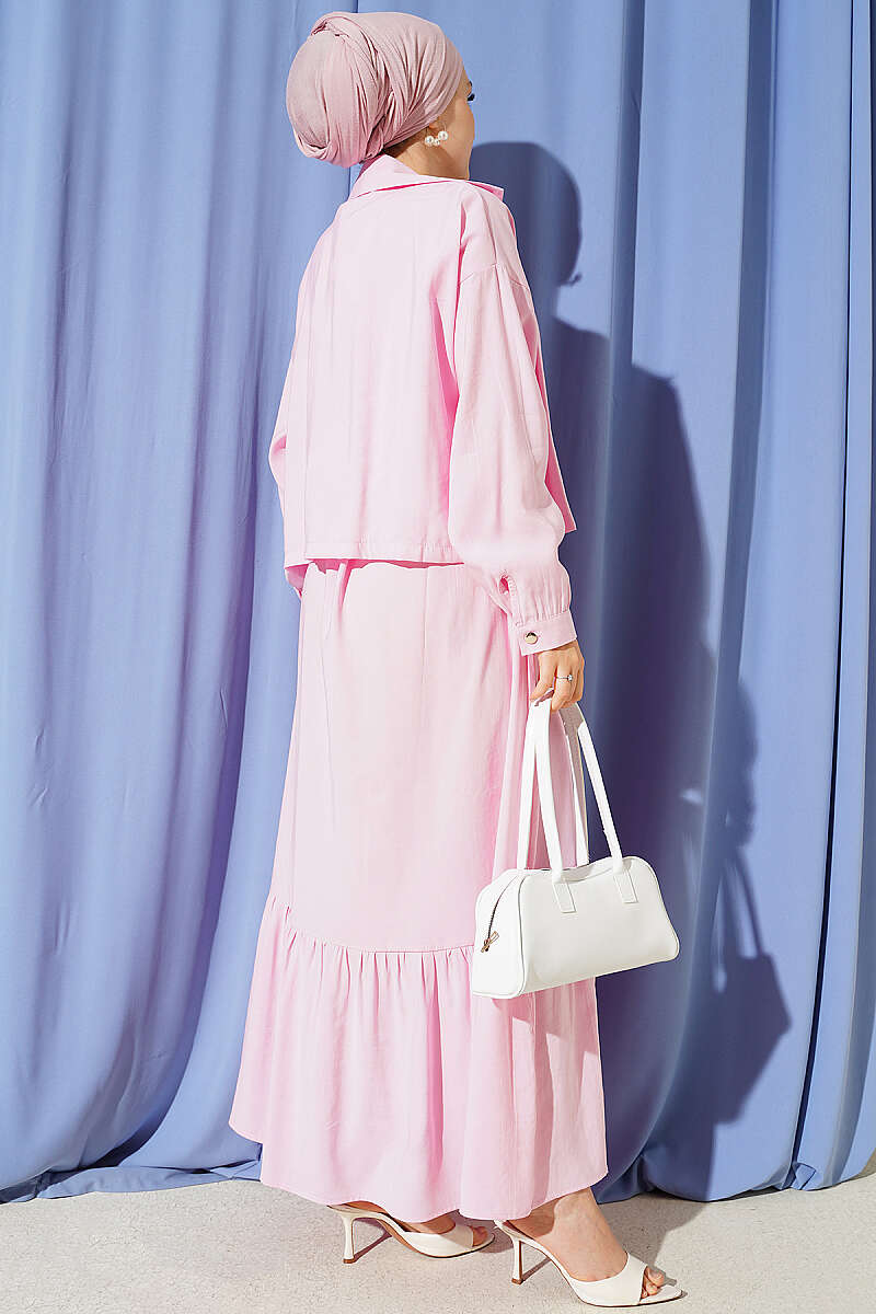 Modal Pinafore Two-Piece Set with Zip Jacket - Pink