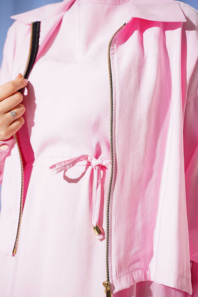 Modal Pinafore Two-Piece Set with Zip Jacket - Pink