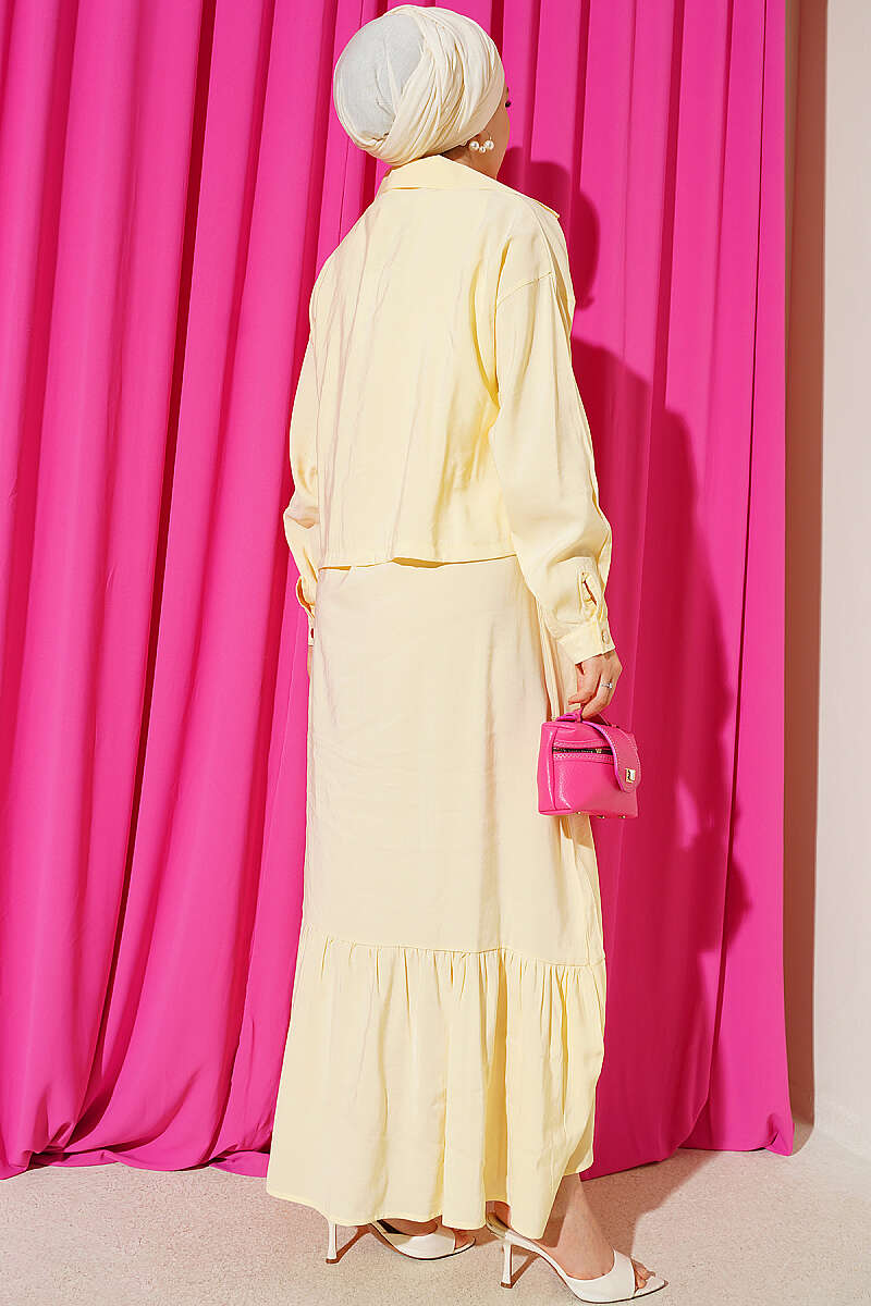 Modal Pinafore Two-Piece Set with Zip Jacket - Yellow