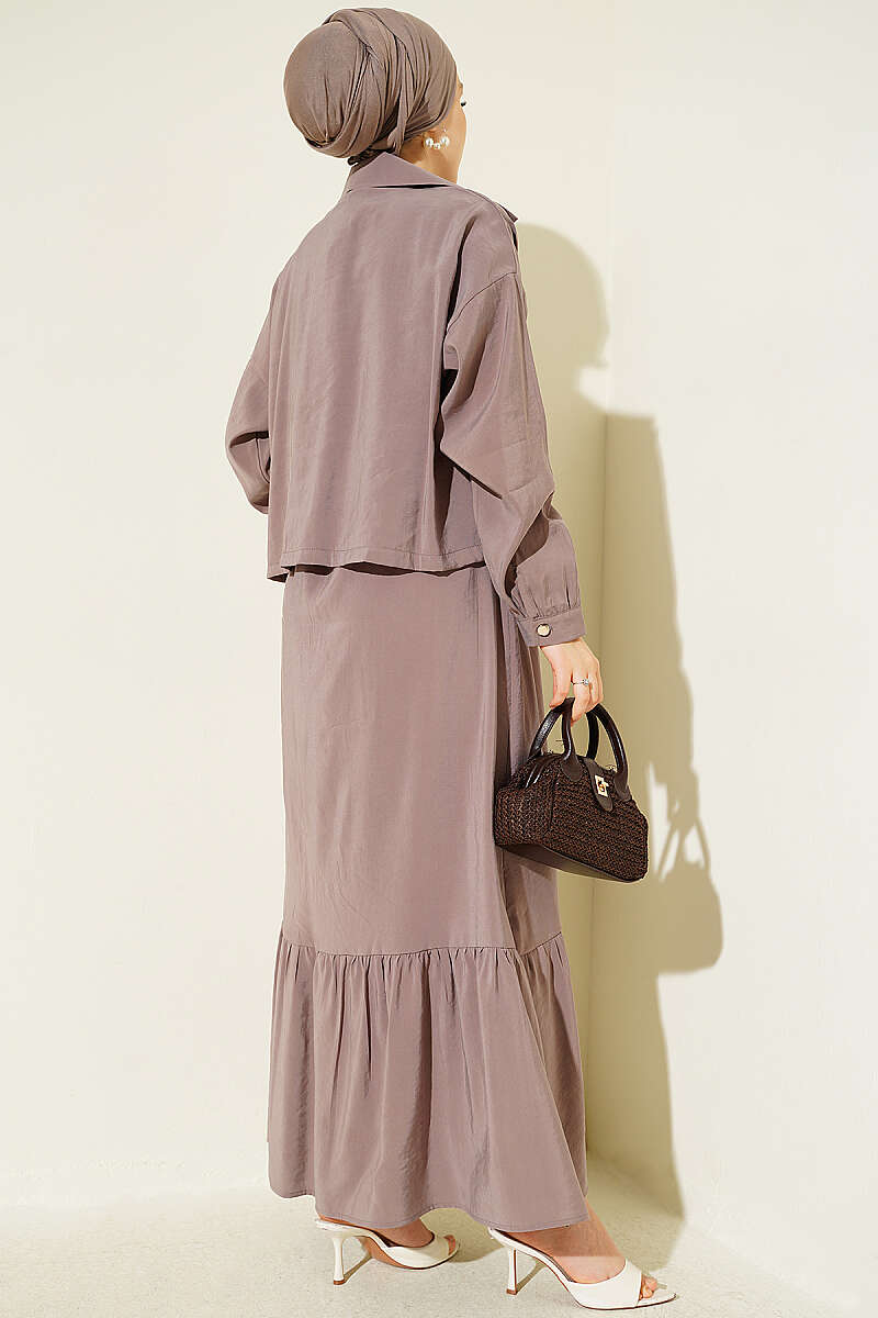 Modal Pinafore Two-Piece Set with Zip Jacket - Mink
