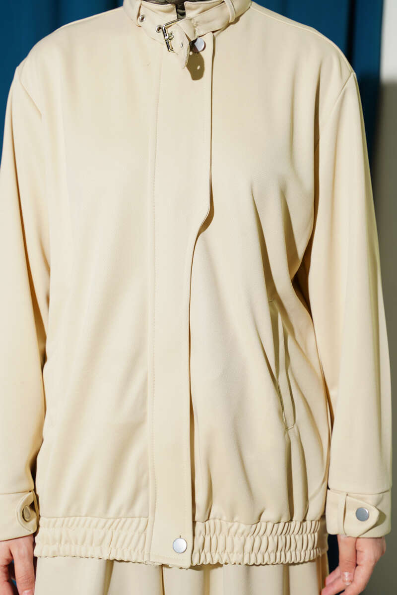 Loose Zip Two-Piece Set with Pockets - Beige