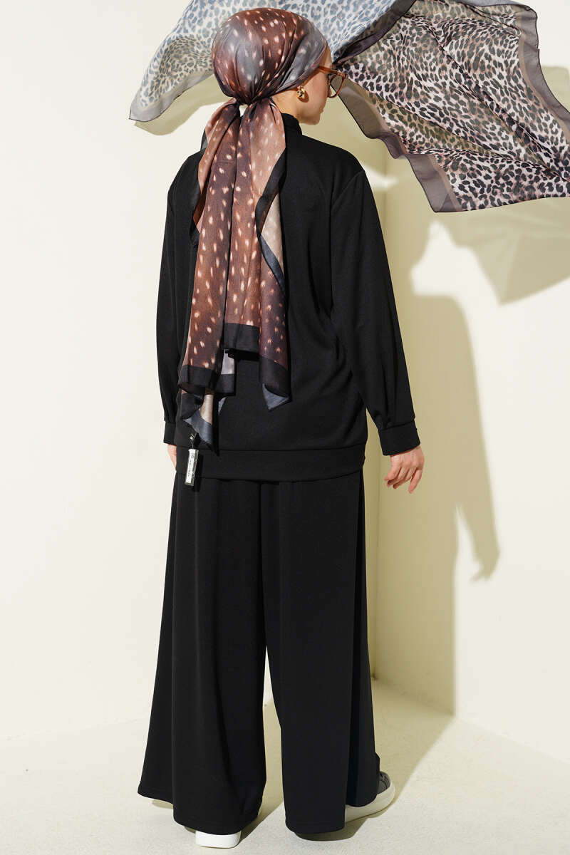 Loose Zip Two-Piece Set with Pockets - Black