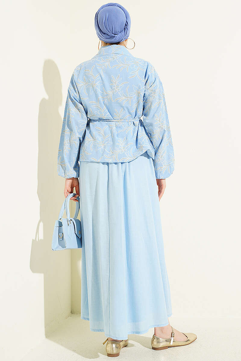 Floral Zip Skirt Set - Light Blue