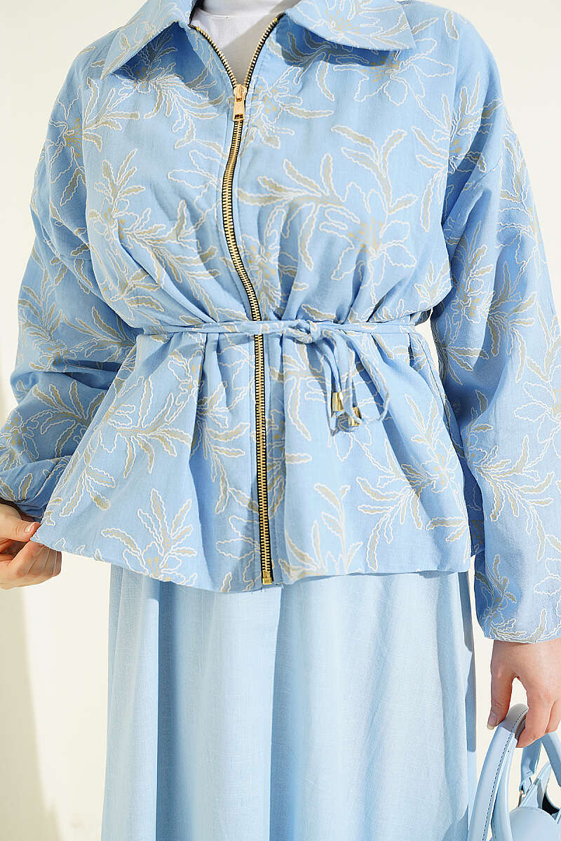Floral Zip Skirt Set - Light Blue