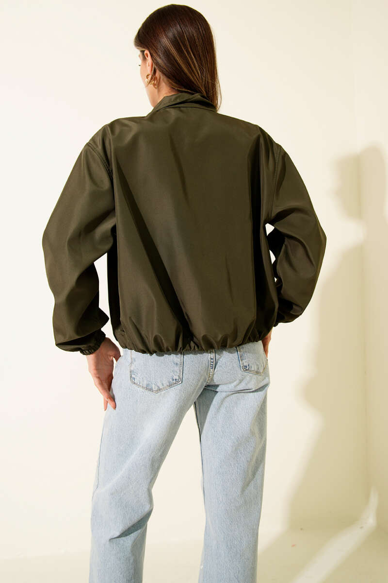 Short Zip Jacket with Two Pockets - Khaki