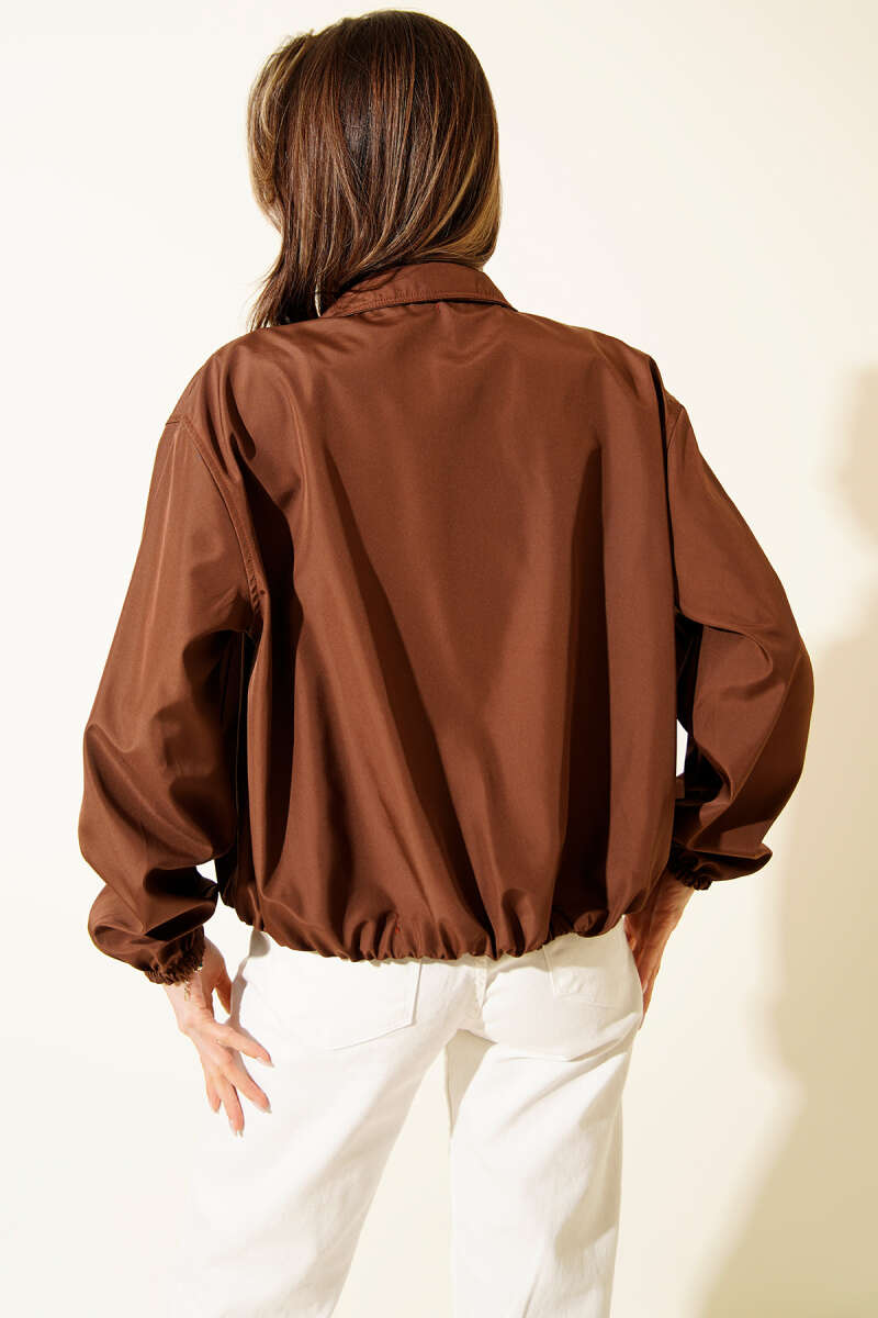 Short Zip Jacket with Two Pockets - Brown